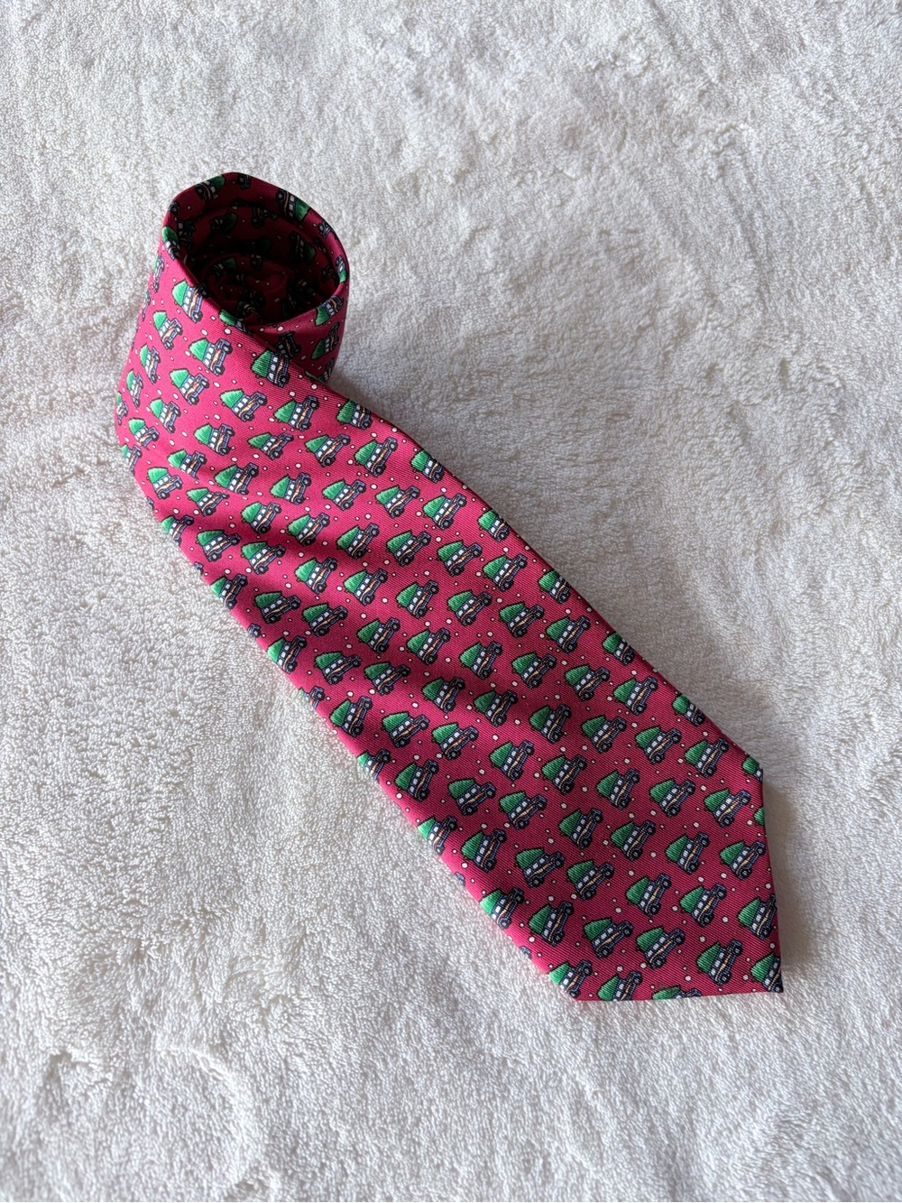 Vineyard Vines Necktie Christmas Trees on Woody Station Wagon. Preppy 100% Silk